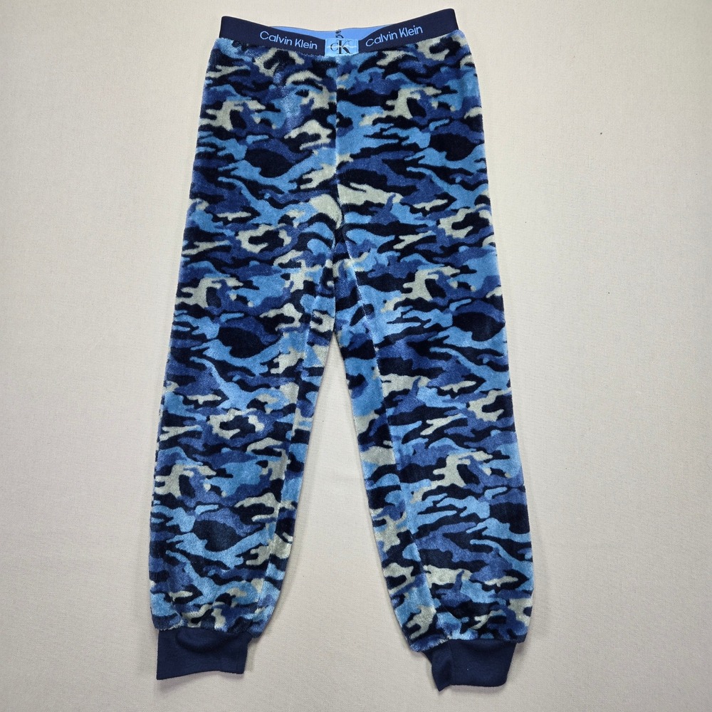 Calvin Klein Lounge Pants Blue Camo Plush Sleepwear Kids Size S‎